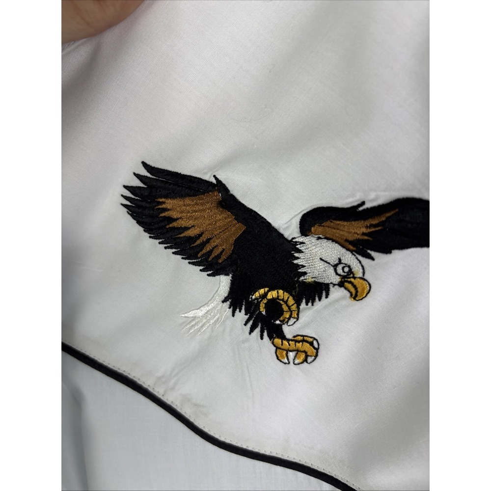 Ely Cattleman Shirt Mens Medium White Western Pearl Snap Embroidered Eagles USA - Picture 9 of 9